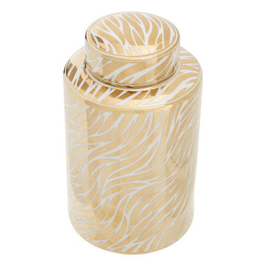 Small White and Gold Finish Ceramic Jar | Doria