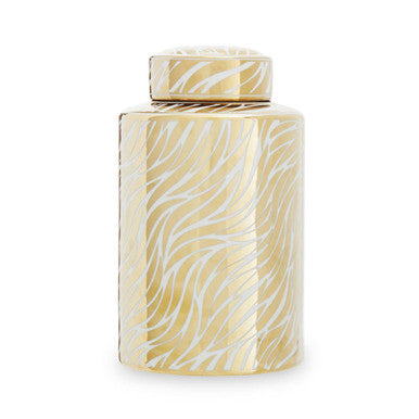 Small White and Gold Finish Ceramic Jar | Doria