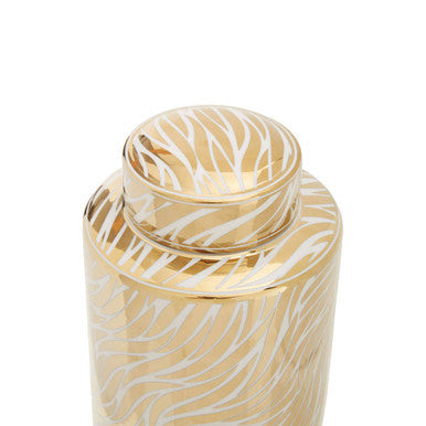 Small White and Gold Finish Ceramic Jar | Doria