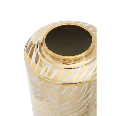 Small White and Gold Finish Ceramic Jar | Doria