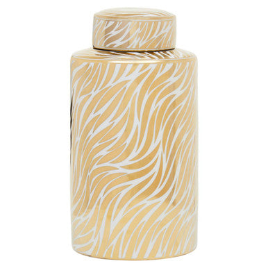 Large White and Gold Finish Ceramic Jar | Doria
