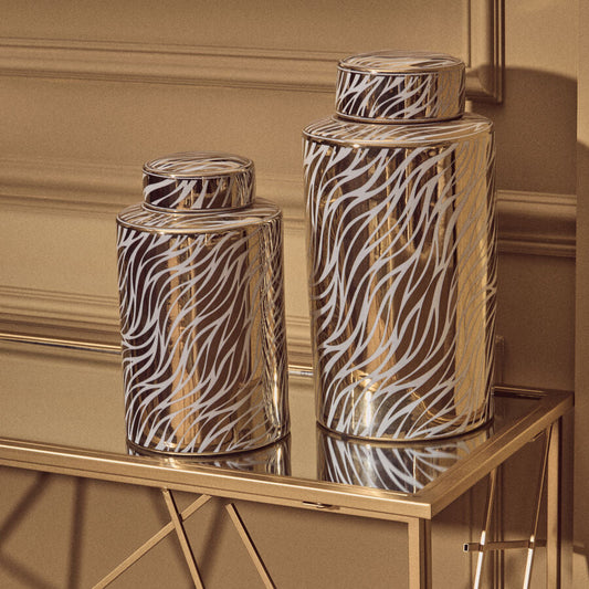 Large White and Gold Finish Ceramic Jar | Doria