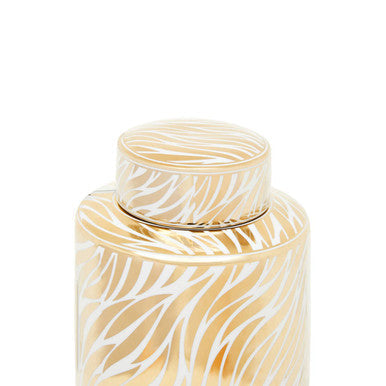 Large White and Gold Finish Ceramic Jar | Doria