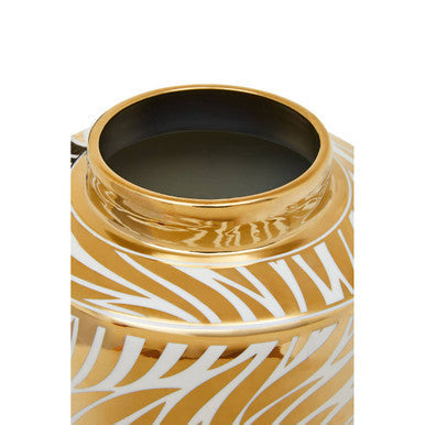 Large White and Gold Finish Ceramic Jar | Doria