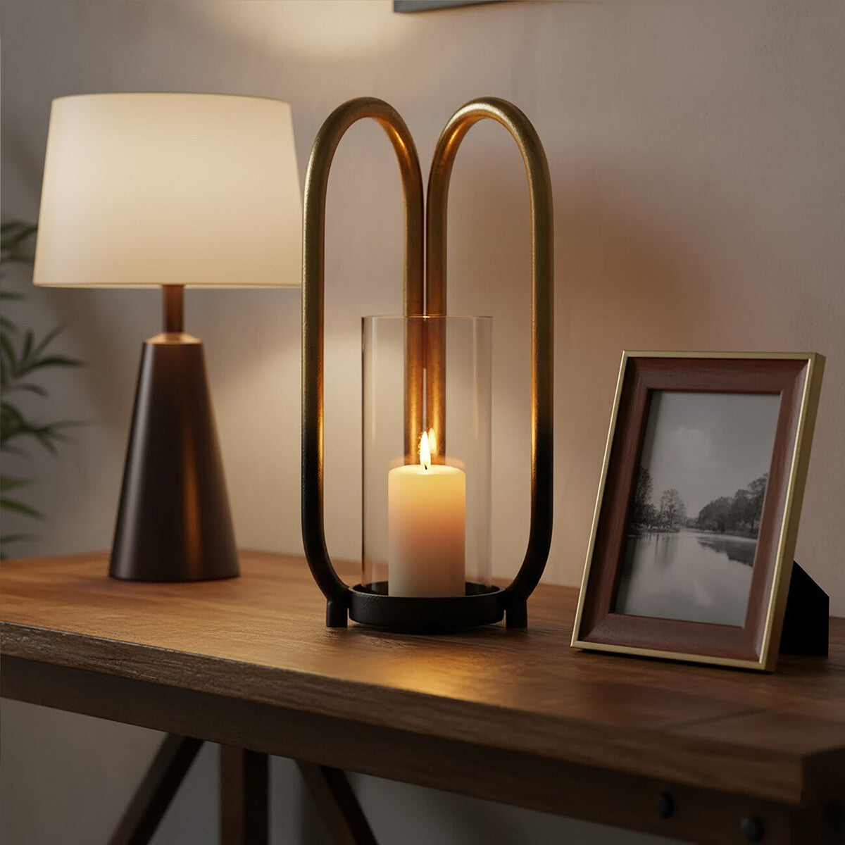 Large Ombre Black and Gold Finish Candle Holder | Deomali
