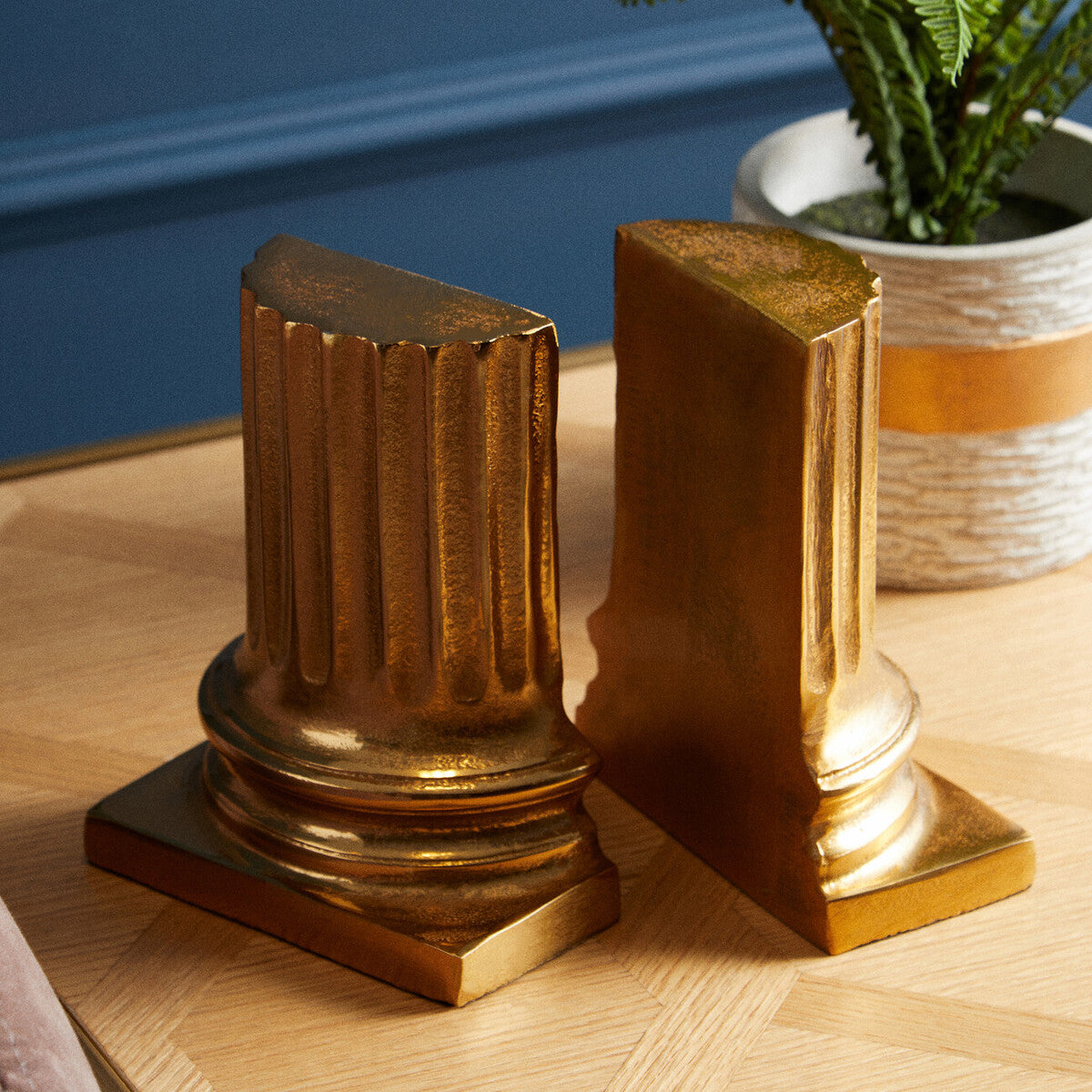 Set of 2 Gold Pillar Bookends | Kensington Townhouse