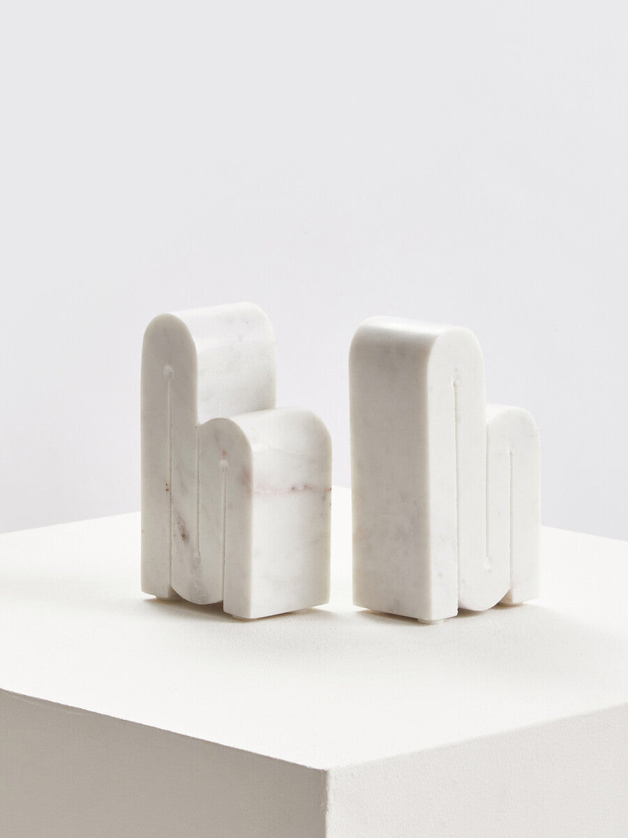 Set of Two White Marble Bookends | Nason