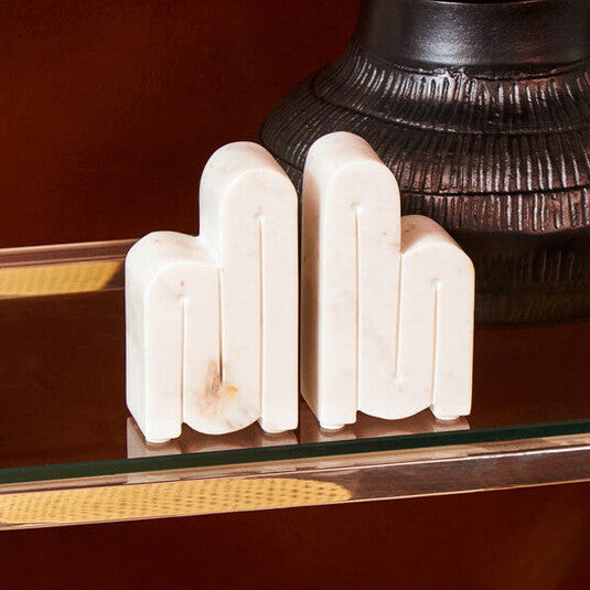 Set of Two White Marble Bookends | Nason