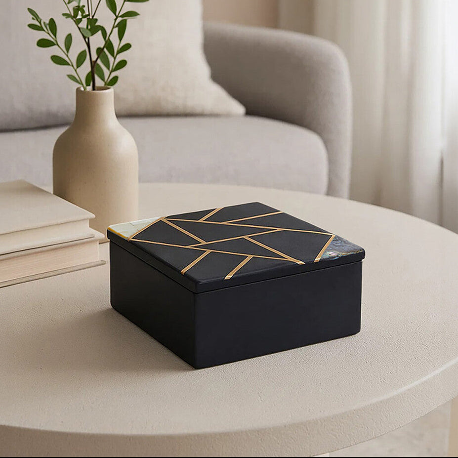 Small Black Slate with Mother of Pearl Inlay Trinket Box | Oriana