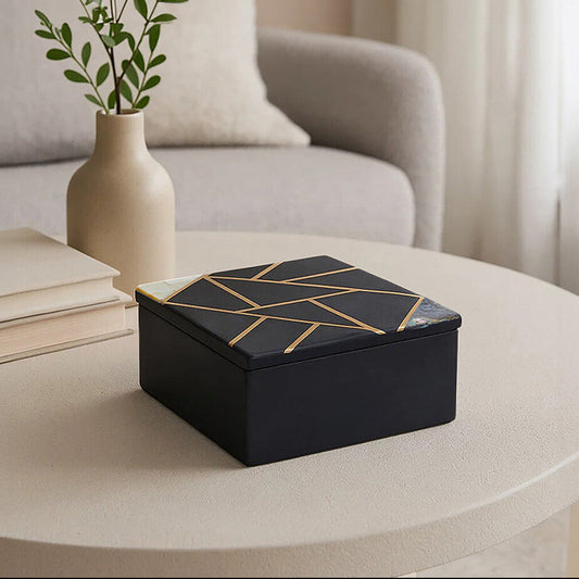 Small Black Slate with Mother of Pearl Inlay Trinket Box | Oriana
