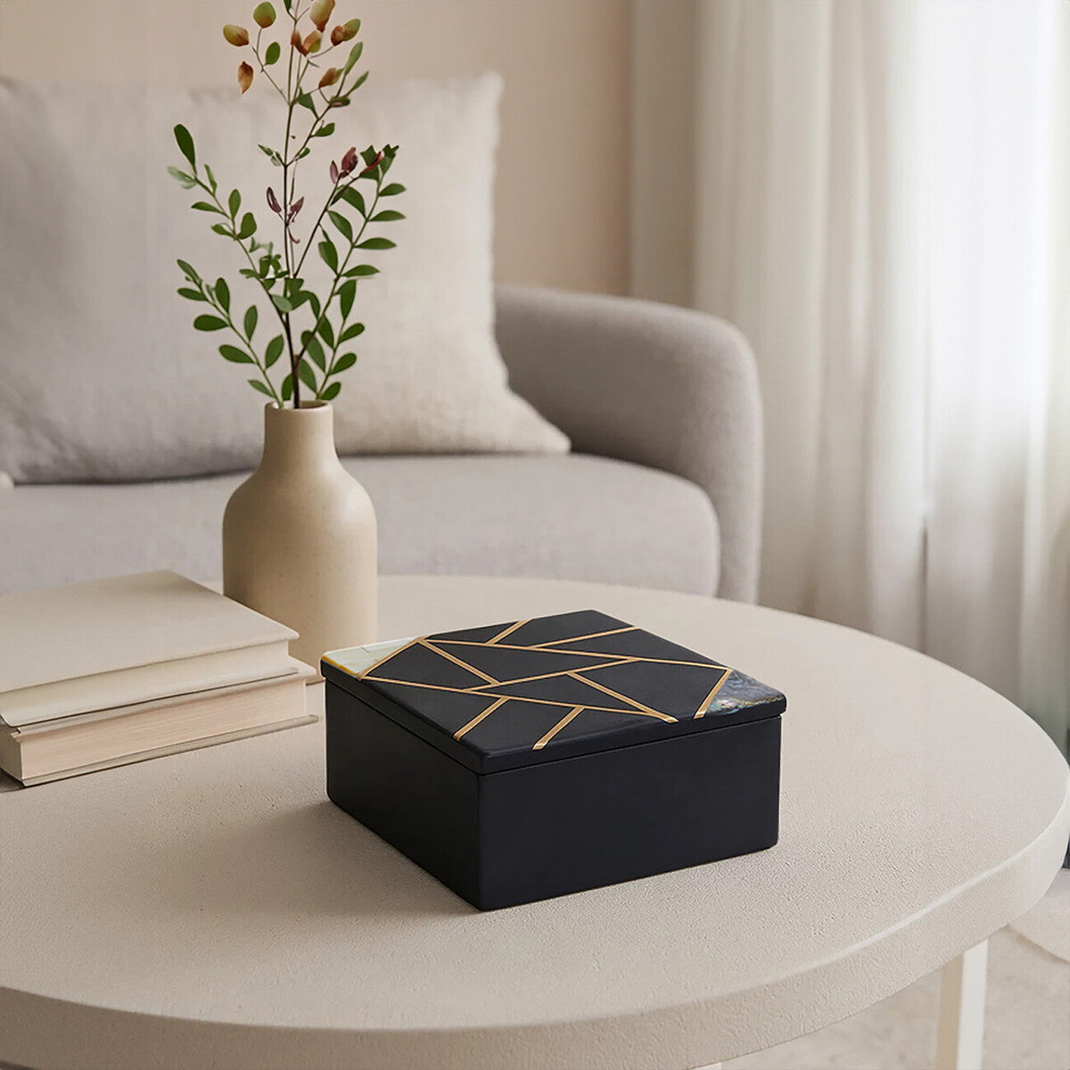 Small Black Slate with Mother of Pearl Inlay Trinket Box | Oriana