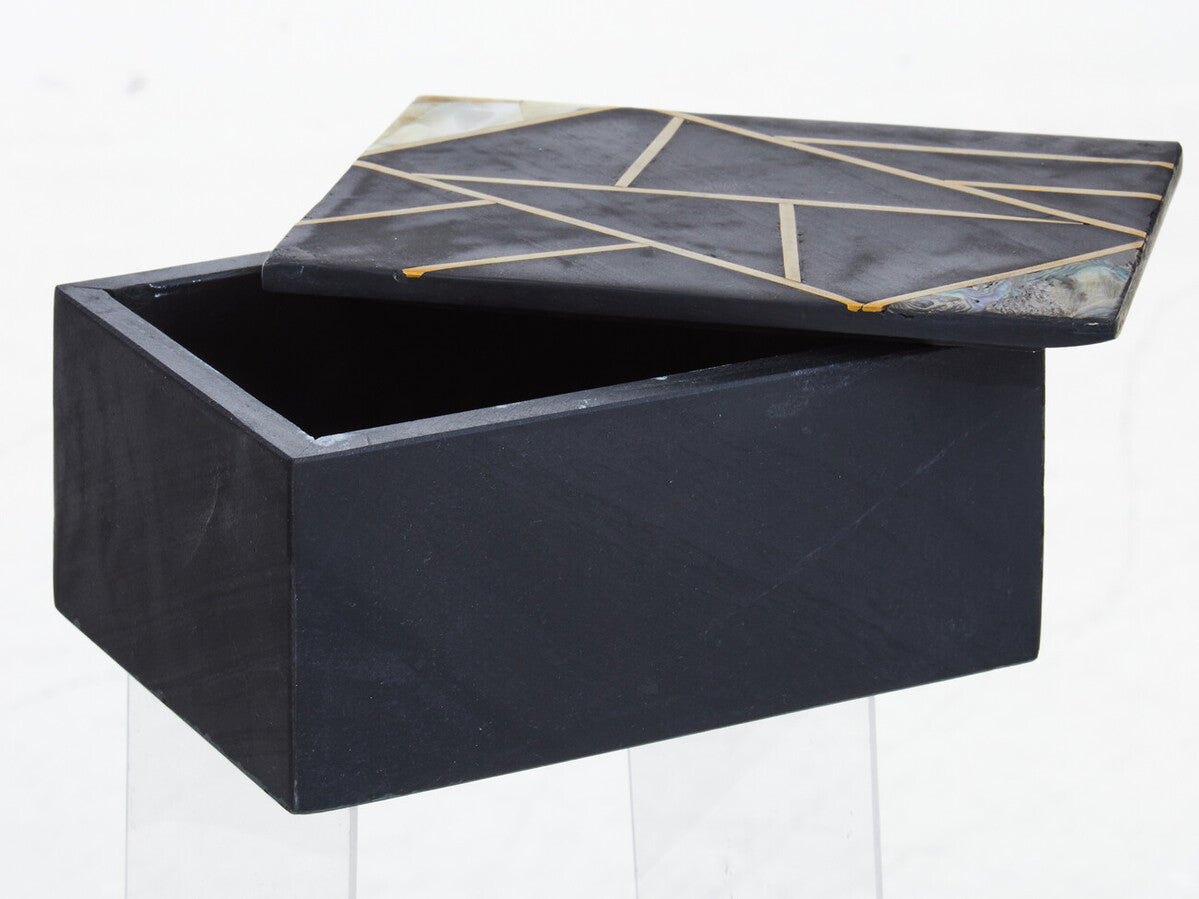 Large Black Slate with Mother of Pearl Inlay Trinket Box | Oriana