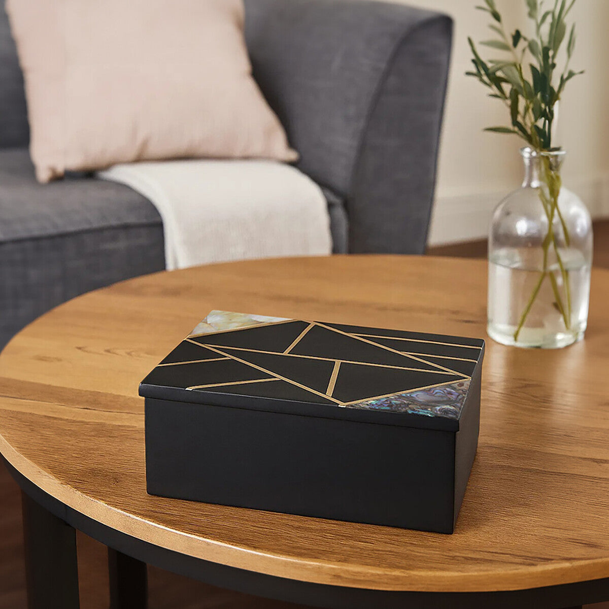 Large Black Slate with Mother of Pearl Inlay Trinket Box | Oriana