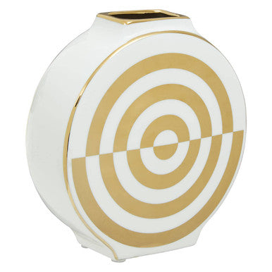 Gold and White Ceramic Round Vase | Curva