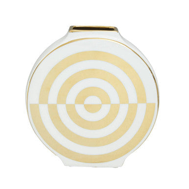 Gold and White Ceramic Round Vase | Curva