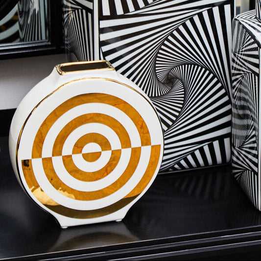 Gold and White Ceramic Round Vase | Curva