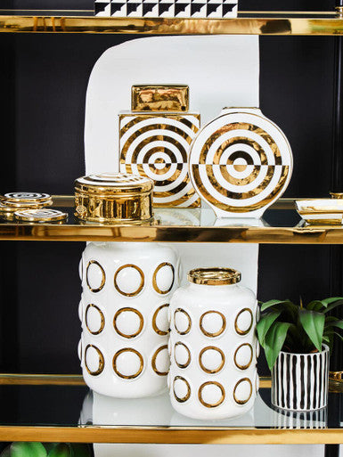 Gold and White Ceramic Round Vase | Curva