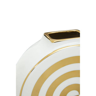 Gold and White Ceramic Round Vase | Curva