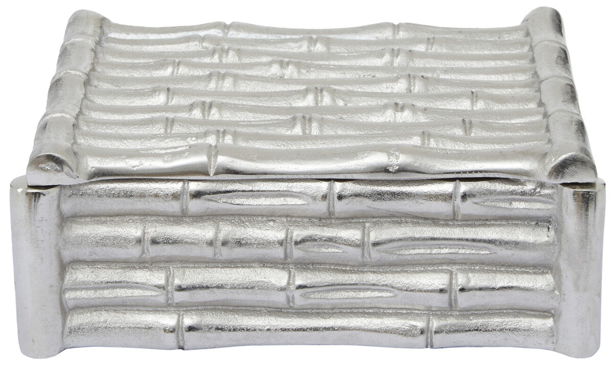 Small Silver Finish Bamboo Effect Trinket Box | Hiba