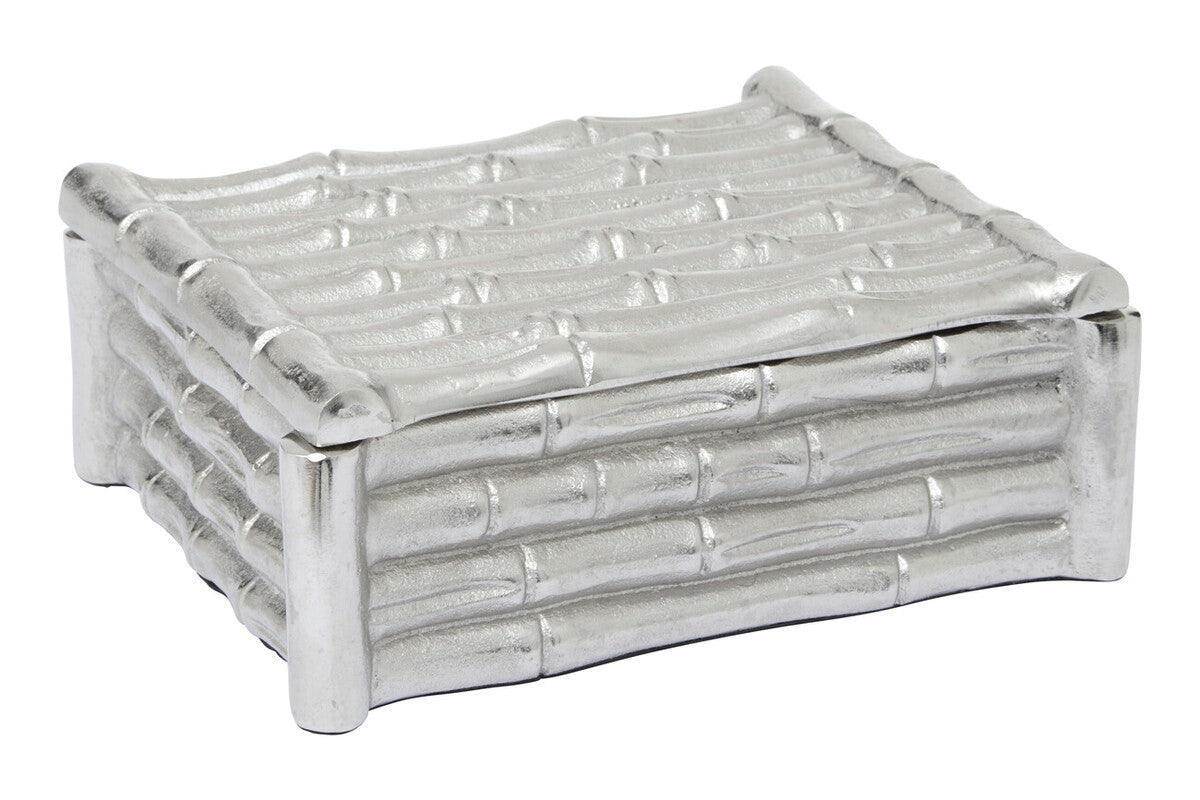 Small Silver Finish Bamboo Effect Trinket Box | Hiba