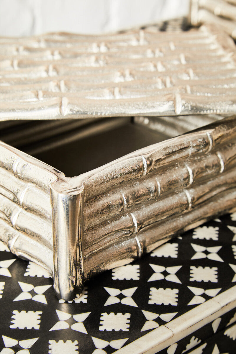 Small Silver Finish Bamboo Effect Trinket Box | Hiba
