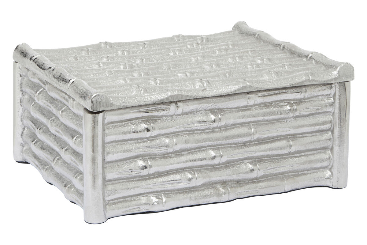 Large Silver Finish Bamboo Effect Trinket Box | Hiba