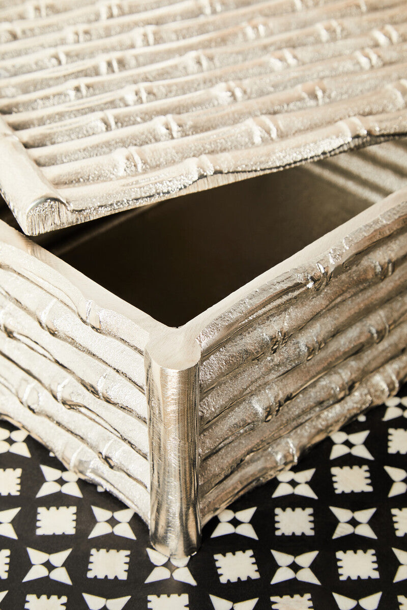 Large Silver Finish Bamboo Effect Trinket Box | Hiba