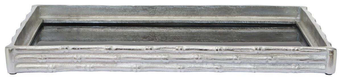 Silver Finish Bamboo Effect Mirrored Tray | Hiba