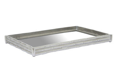 Silver Finish Bamboo Effect Mirrored Tray | Hiba