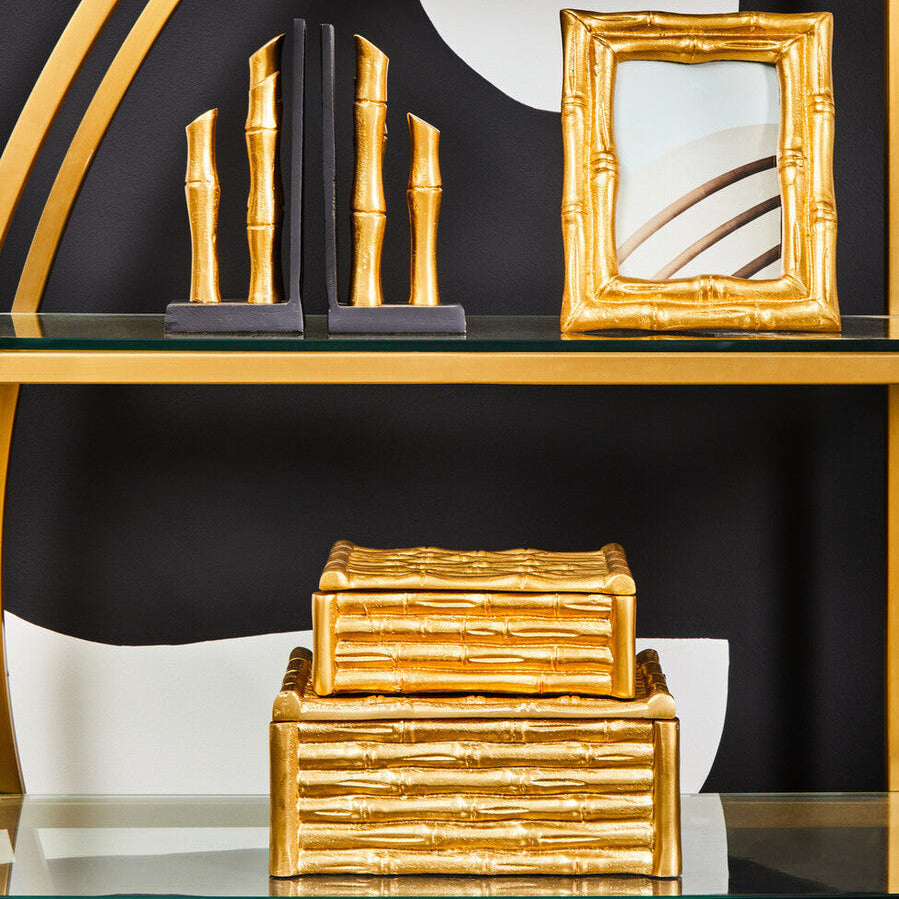 Small Gold Finish Bamboo Effect Trinket Box | Hiba