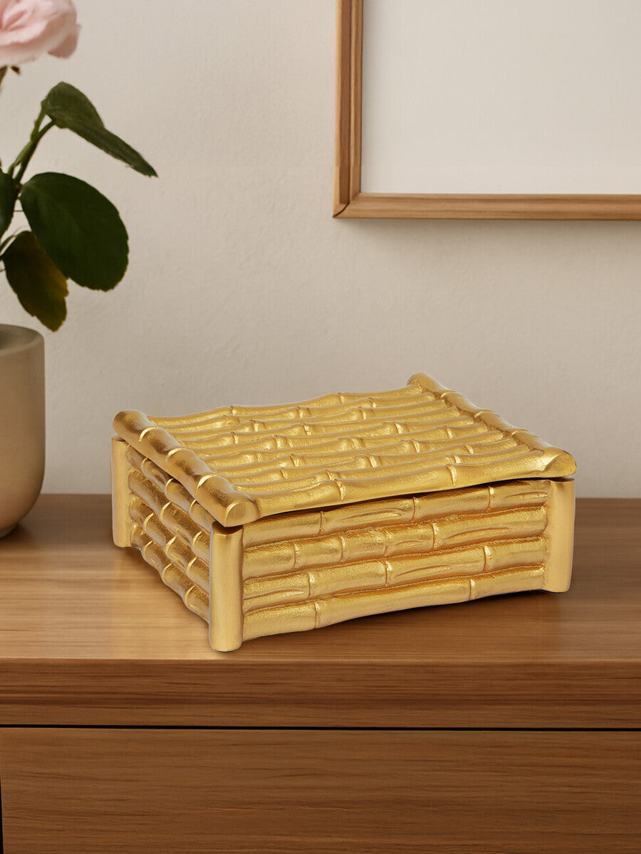 Small Gold Finish Bamboo Effect Trinket Box | Hiba