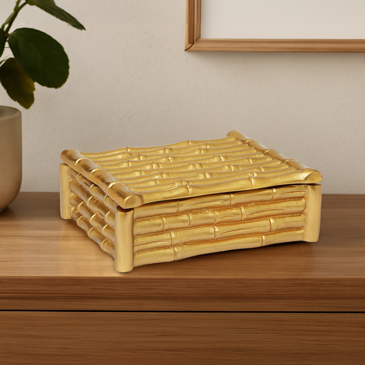 Small Gold Finish Bamboo Effect Trinket Box | Hiba