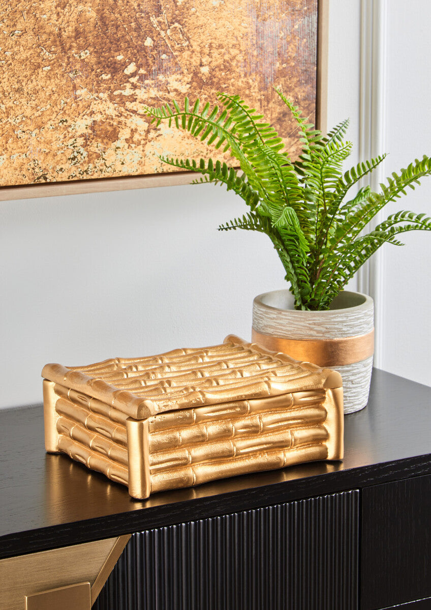 Large Gold Finish Bamboo Effect Trinket Box | Hiba