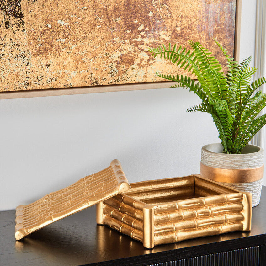 Large Gold Finish Bamboo Effect Trinket Box | Hiba