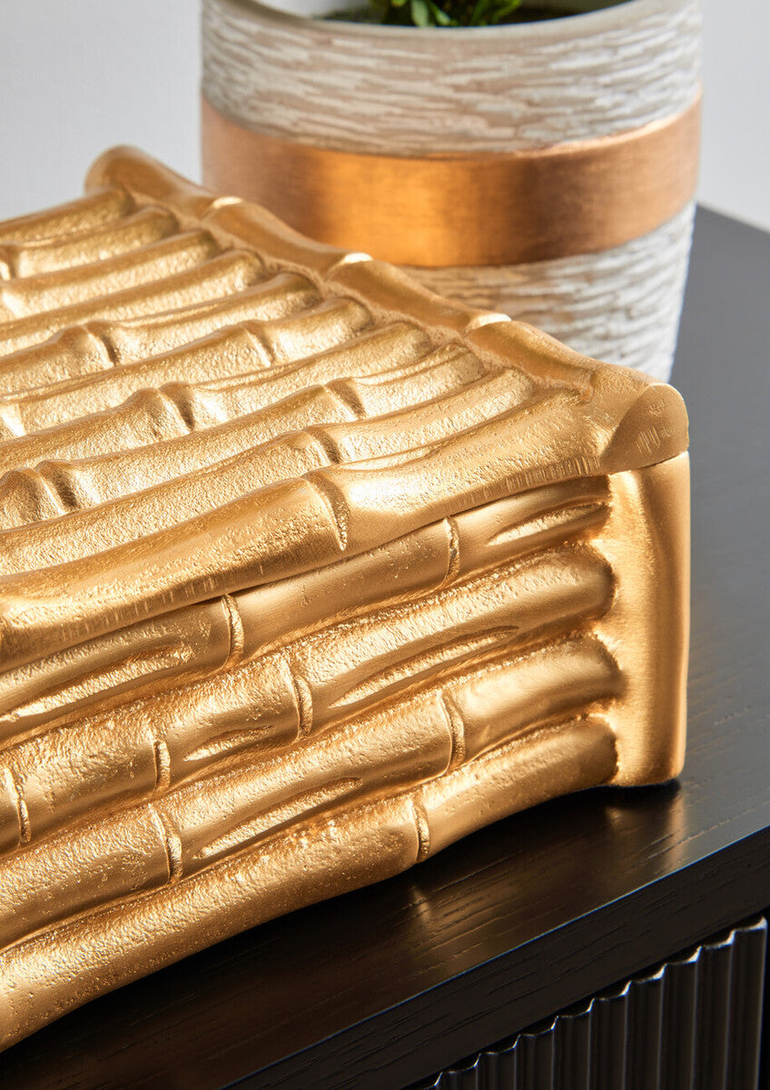Large Gold Finish Bamboo Effect Trinket Box | Hiba