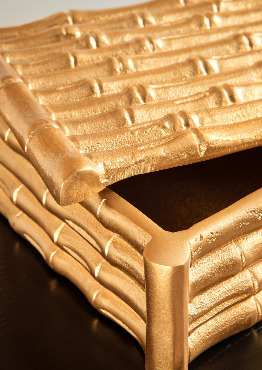 Large Gold Finish Bamboo Effect Trinket Box | Hiba