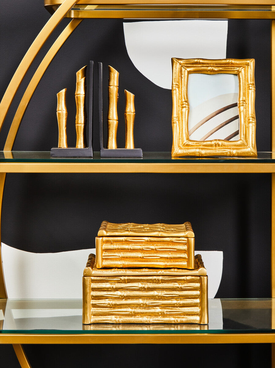 Large Gold Finish Bamboo Effect Trinket Box | Hiba
