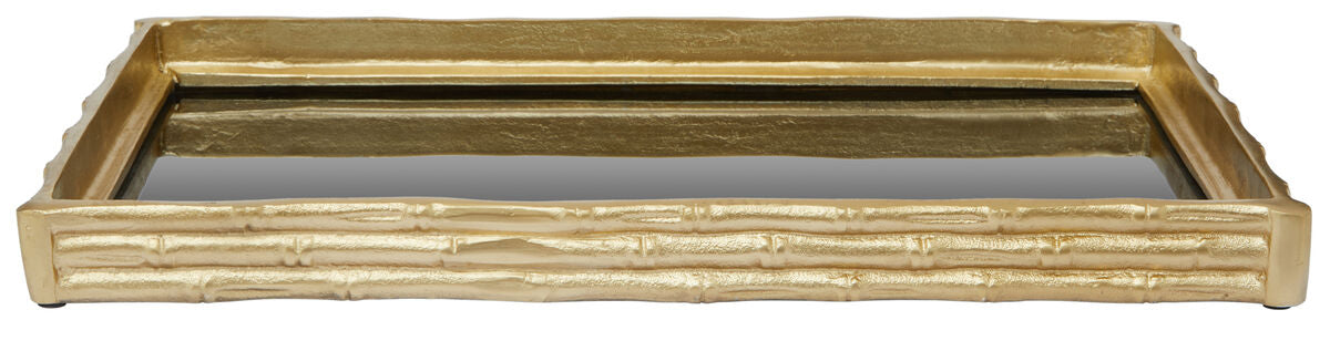 Gold Finish Bamboo Effect Mirrored Tray | Hiba
