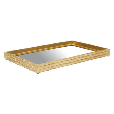 Gold Finish Bamboo Effect Mirrored Tray | Hiba