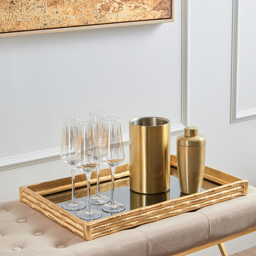 Gold Finish Bamboo Effect Mirrored Tray | Hiba