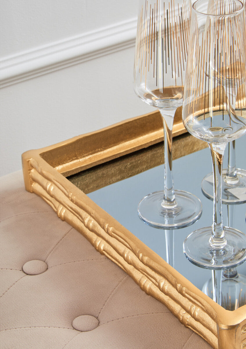 Gold Finish Bamboo Effect Mirrored Tray | Hiba