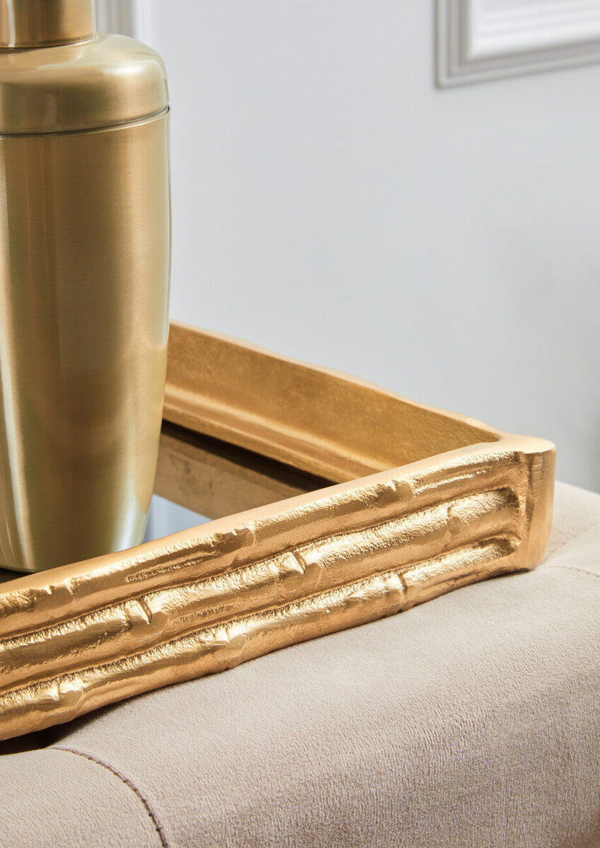 Gold Finish Bamboo Effect Mirrored Tray | Hiba