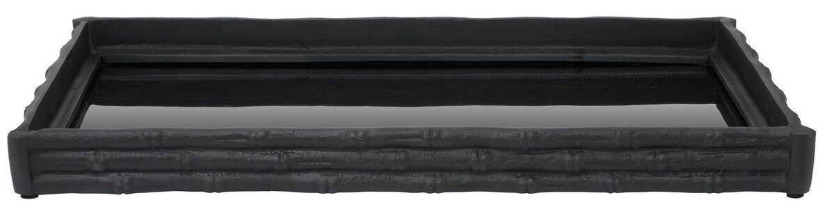 Black Finish Bamboo Effect Mirrored Tray | Hiba