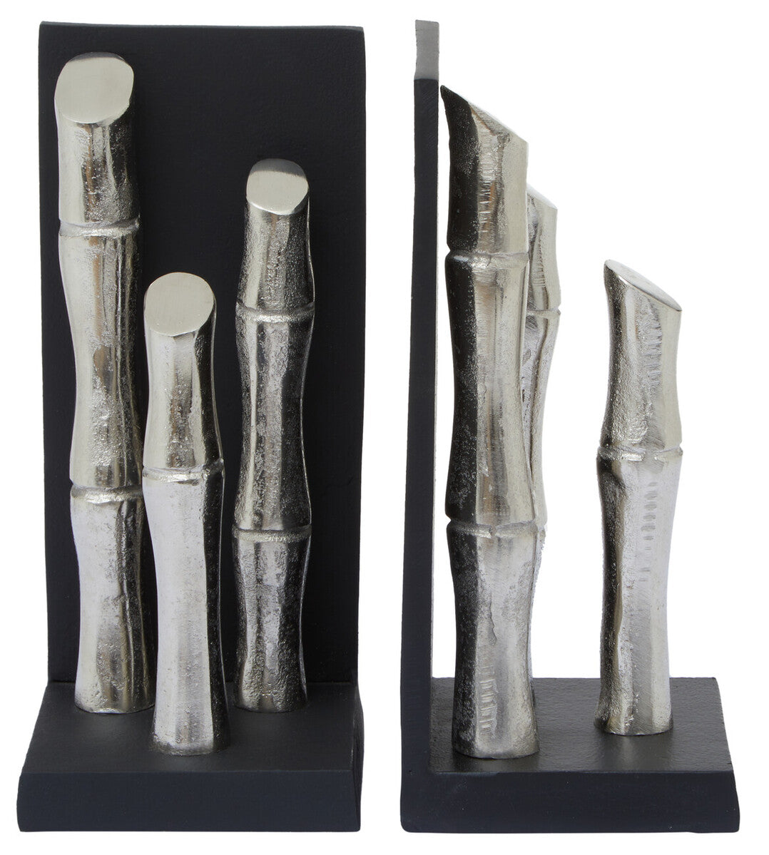 Set of Two Silver Finish Bamboo Effect Bookends | Hiba