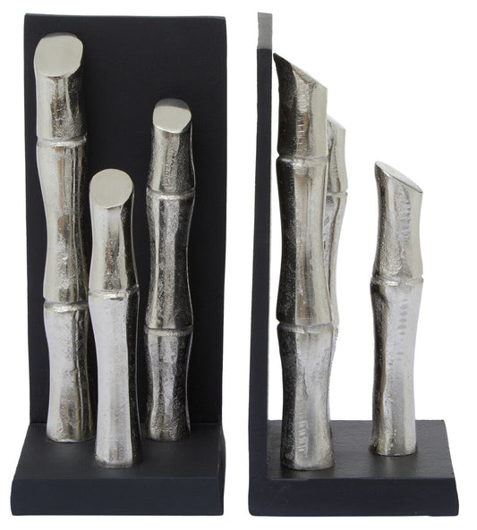 Set of Two Silver Finish Bamboo Effect Bookends | Hiba