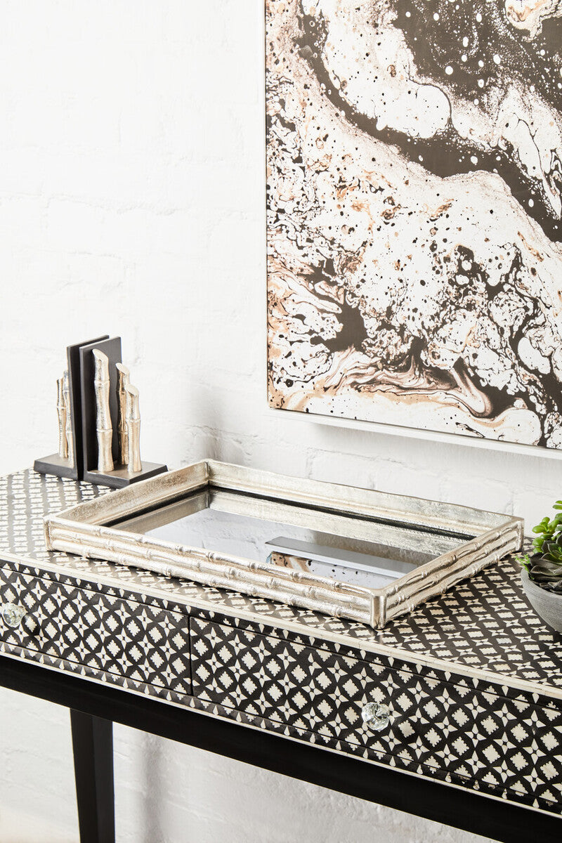 Set of Two Silver Finish Bamboo Effect Bookends | Hiba