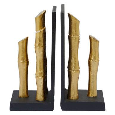 Set of Two Gold Finish Bamboo Effect Bookends | Hiba