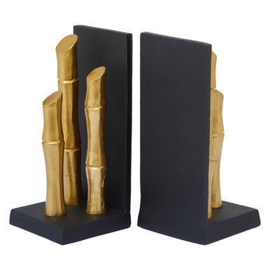 Set of Two Gold Finish Bamboo Effect Bookends | Hiba
