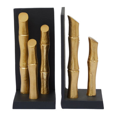 Set of Two Gold Finish Bamboo Effect Bookends | Hiba