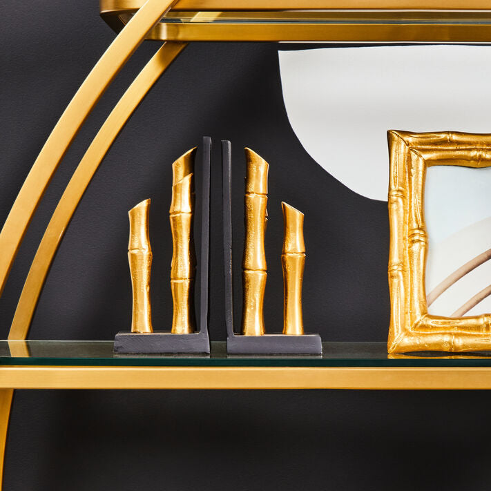 Set of Two Gold Finish Bamboo Effect Bookends | Hiba